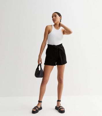 Black Belted Paperbag Shorts New Look