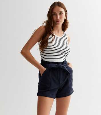 Navy Belted Paperbag Shorts