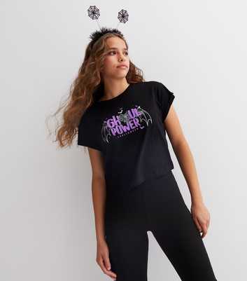 Girls Black Ghoul Power Logo Halloween T-Shirt