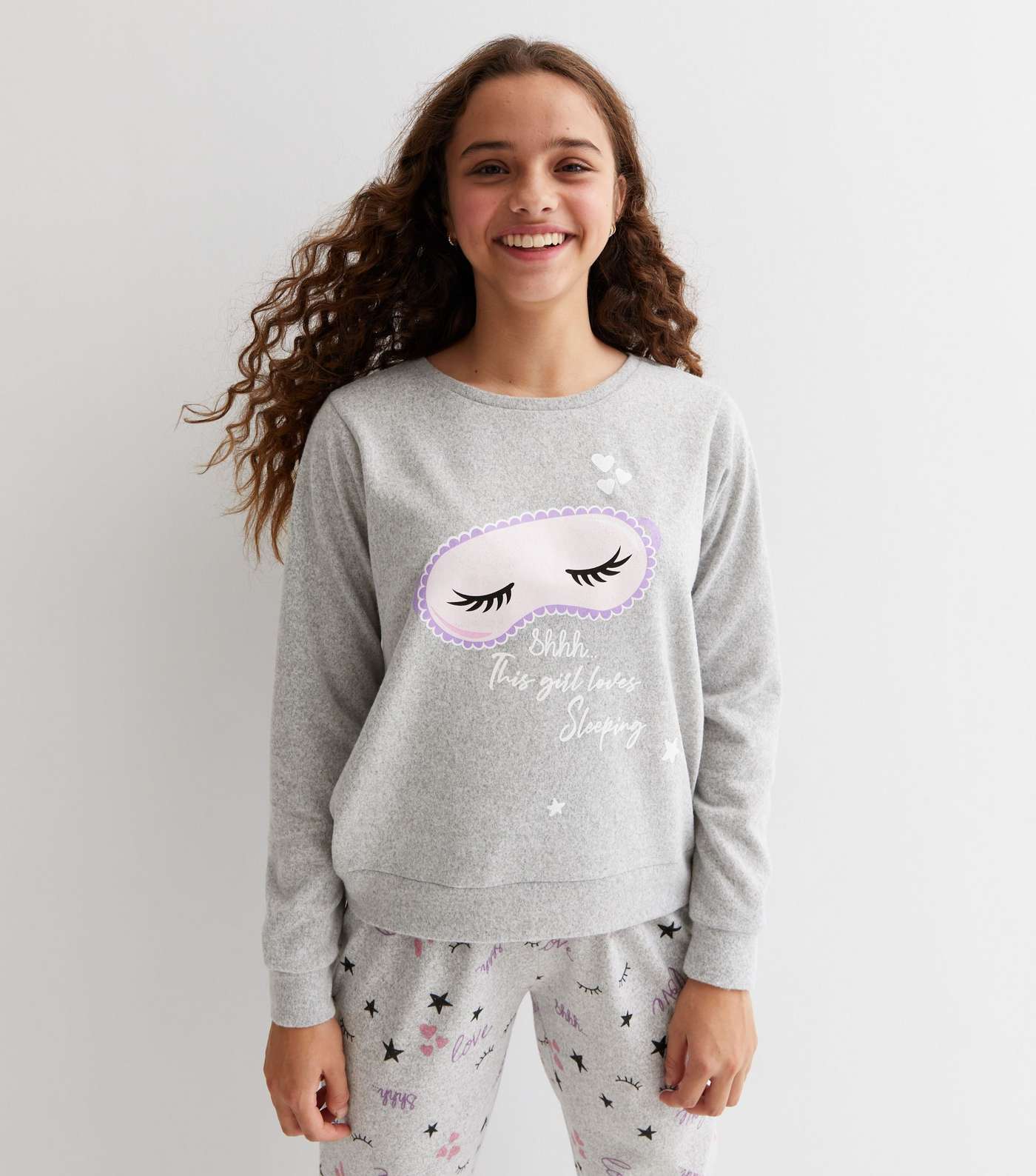 Girls Grey Jogger Pyjama Set with Eye Mask Logo Image 2