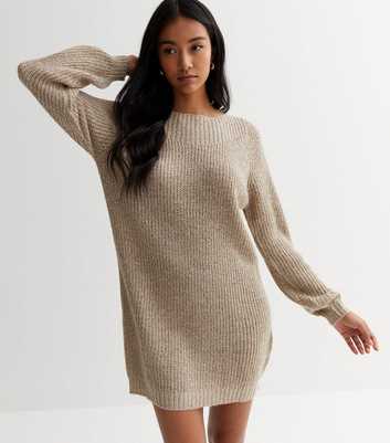 JDY Off White Knit Crew Neck Long Sleeve Mini Dress