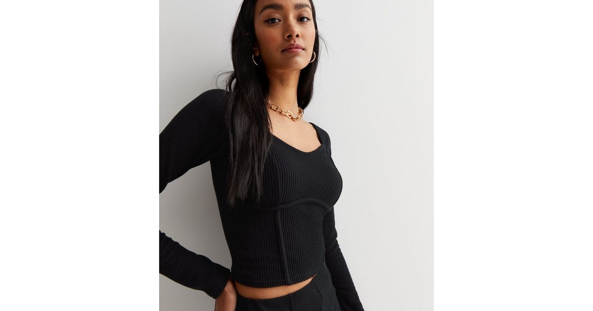 BLACK LONG SLEEVE CORSET TOP