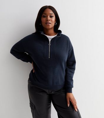 Curves Navy 1 2 Zip High Neck Sweatshirt New Look