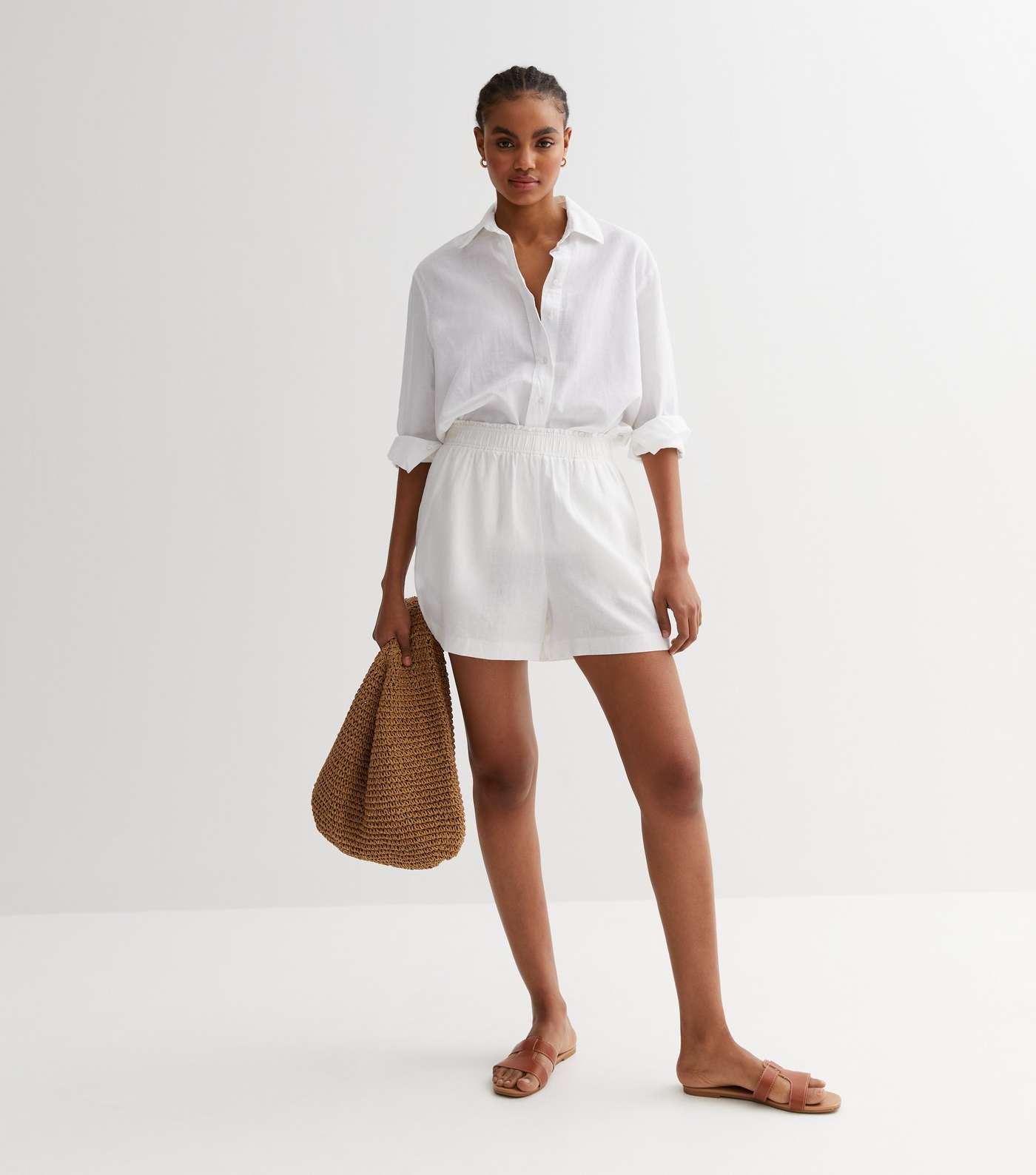 White Linen-Look Oversized Shirt Image 5