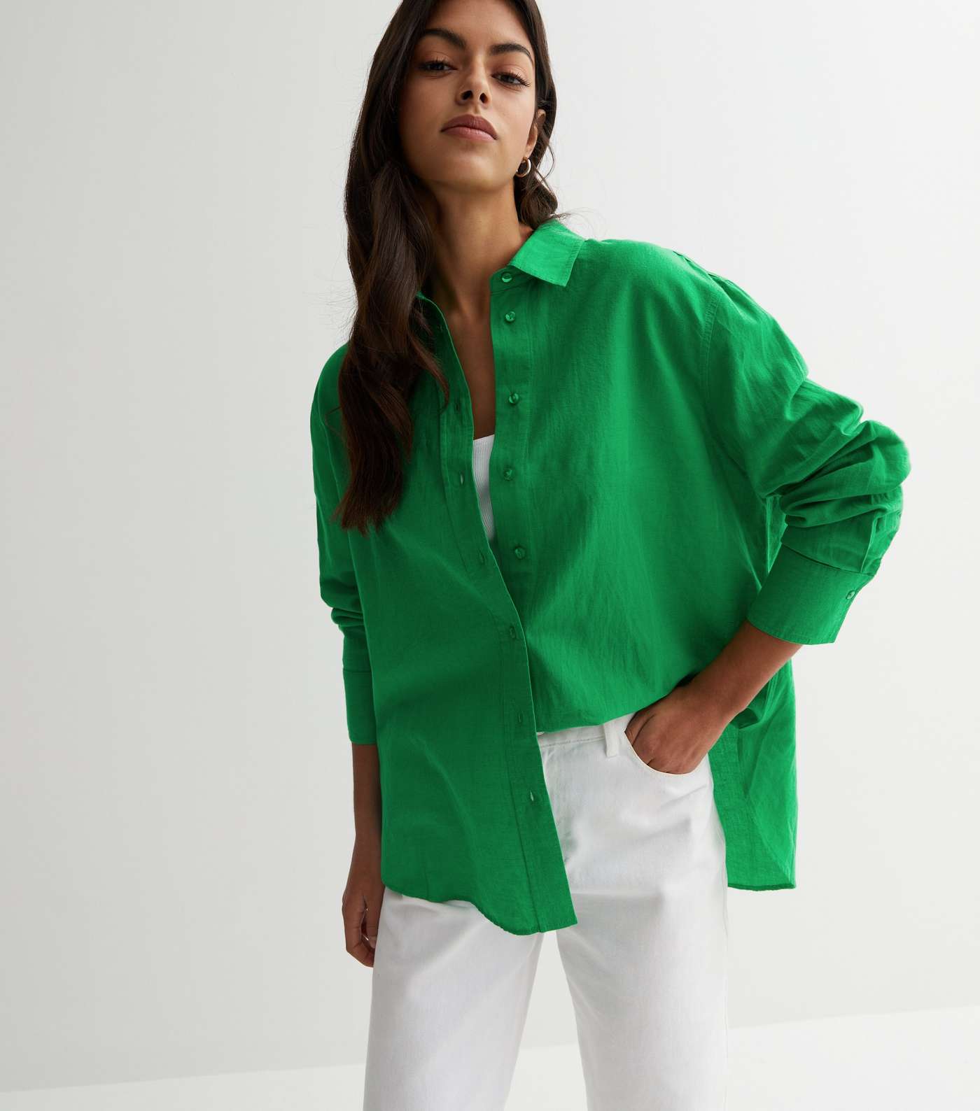 Green Linen-Look Oversized Shirt