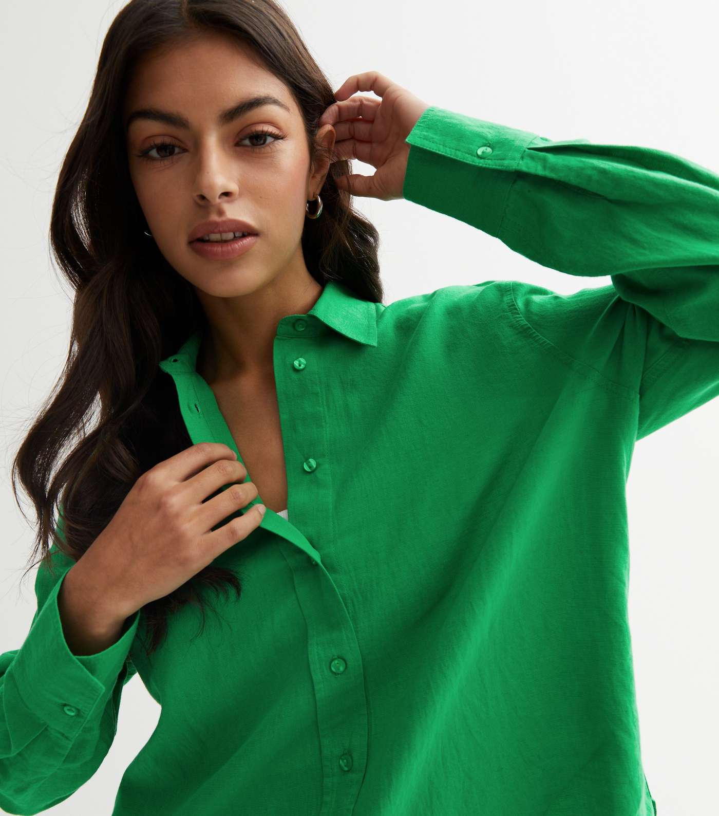Green Linen-Look Oversized Shirt Image 3