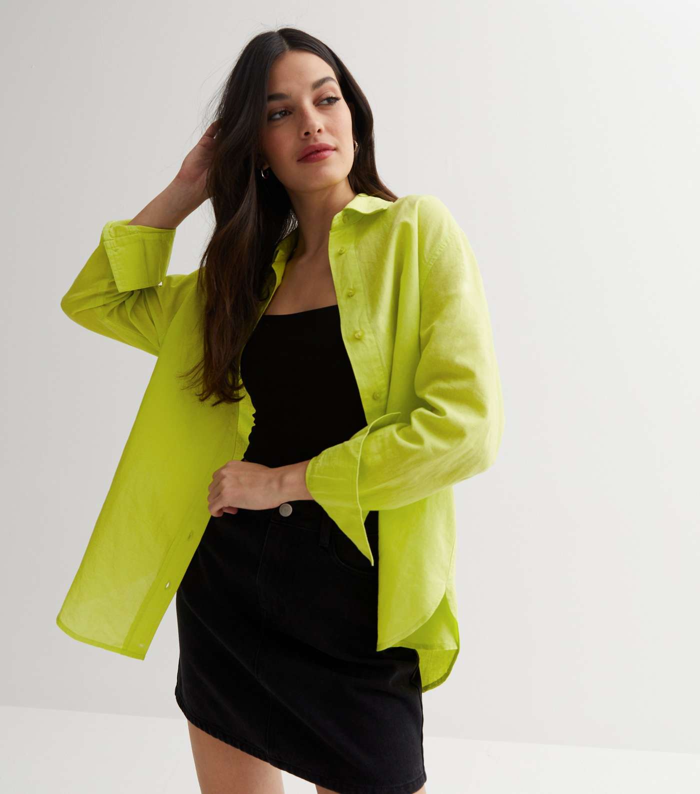 Light Green Linen-Look Oversized Shirt Image 2