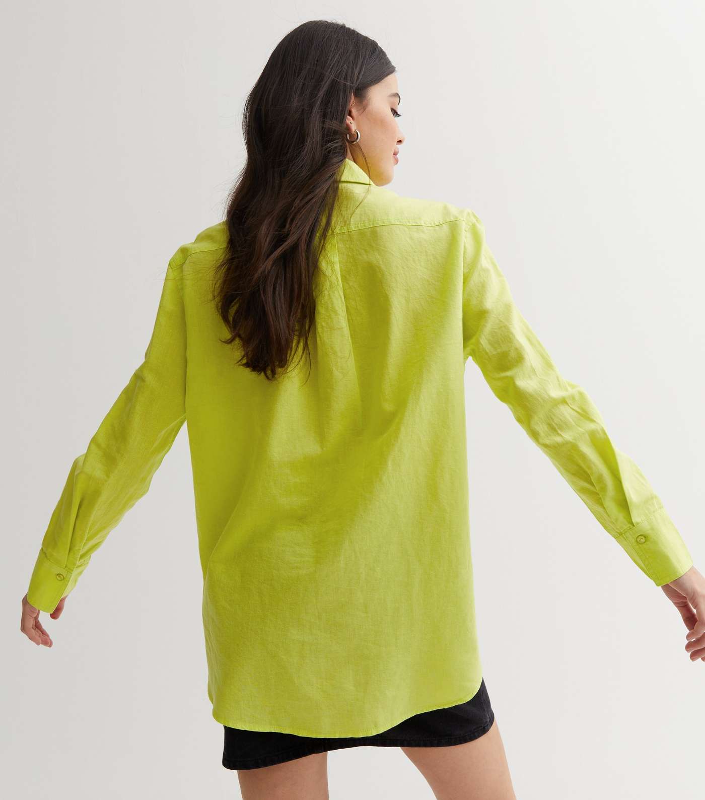 Light Green Linen-Look Oversized Shirt Image 4