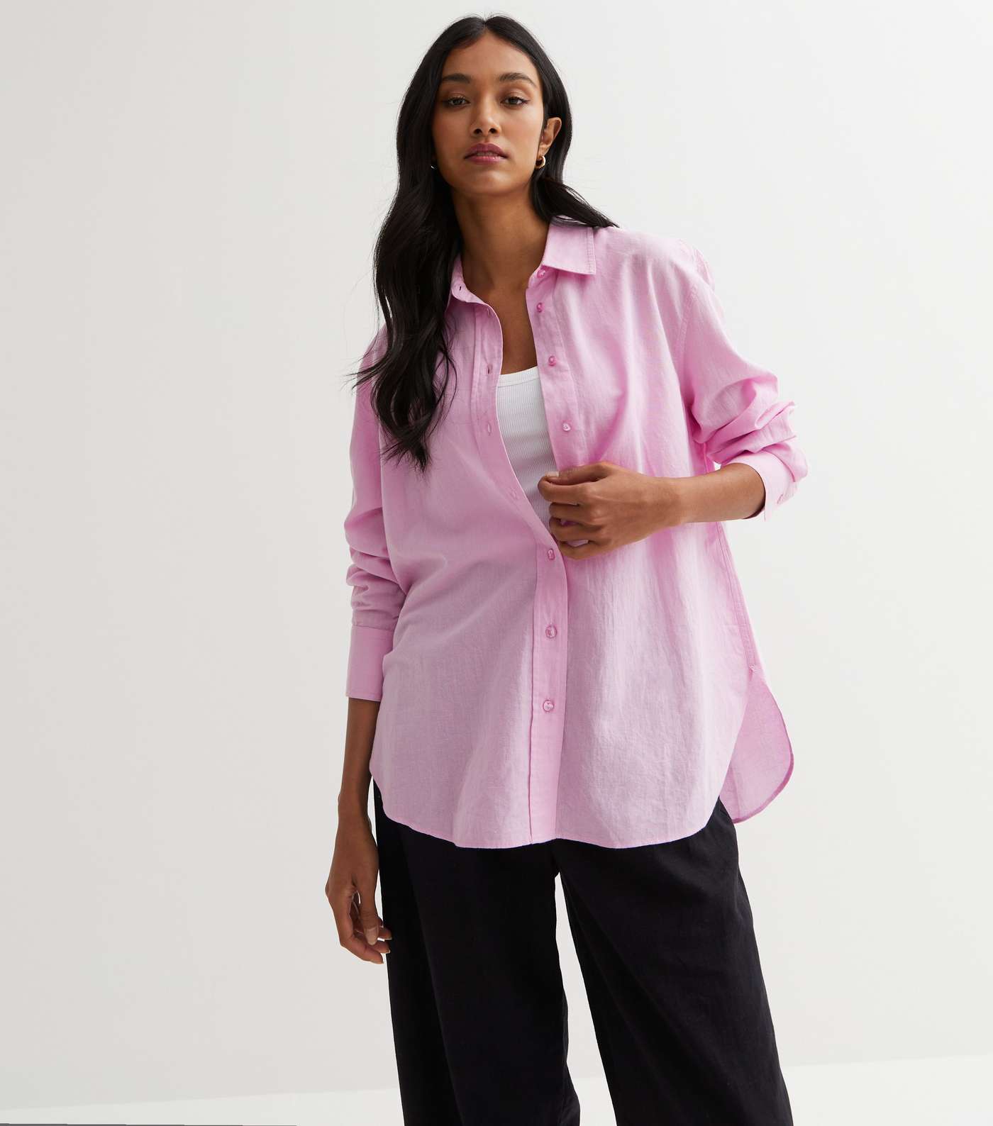 Pink Linen-Look Oversized Shirt