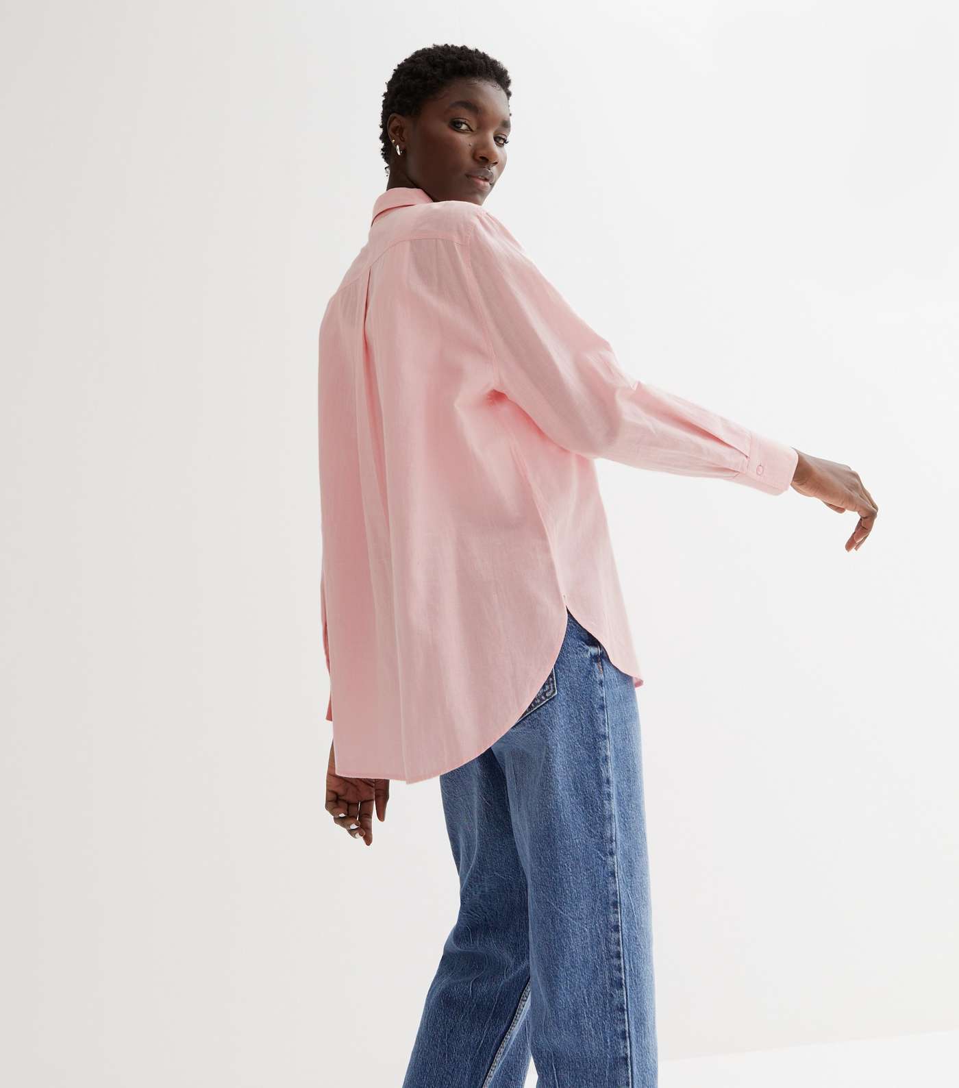 Pink Linen-Look Oversized Shirt Image 4