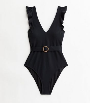 Tall Black Frill Belted Swimsuit New Look