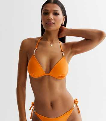 Bright Orange Gem Moulded Triangle Bikini Top