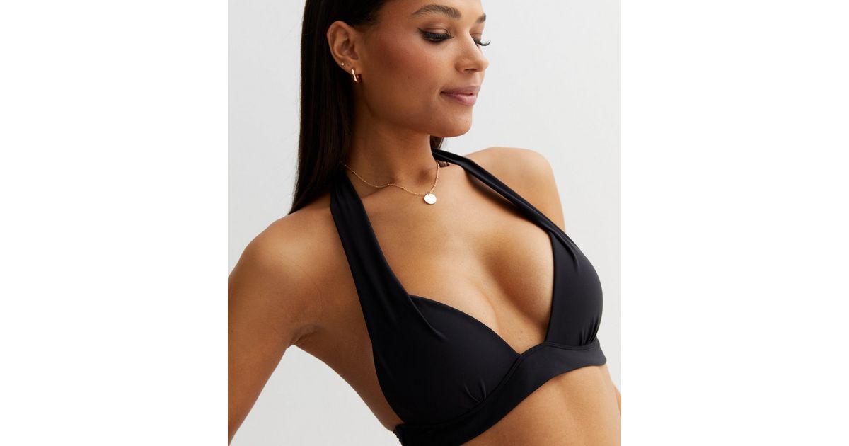 Black Halter Neck Lift & Shape Bikini Top | New Look