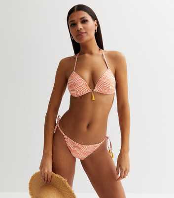 Orange Abstract Tassel Tie Side Bikini Bottoms