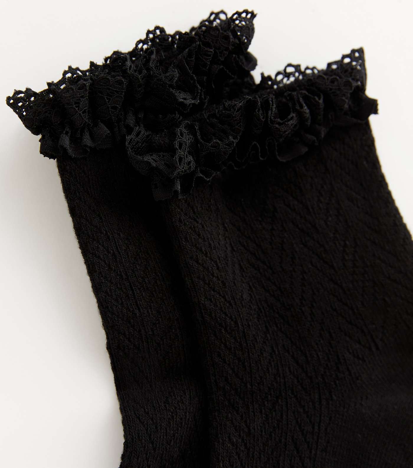 Girls Black Cable Knit Frill Ankle Socks Image 2
