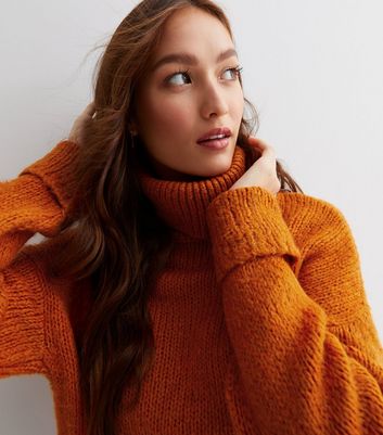 Burnt orange roll outlet neck jumper