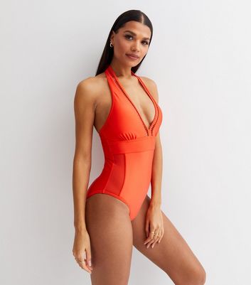 Red Plunge Illusion Lift & Shape Swimsuit New Look