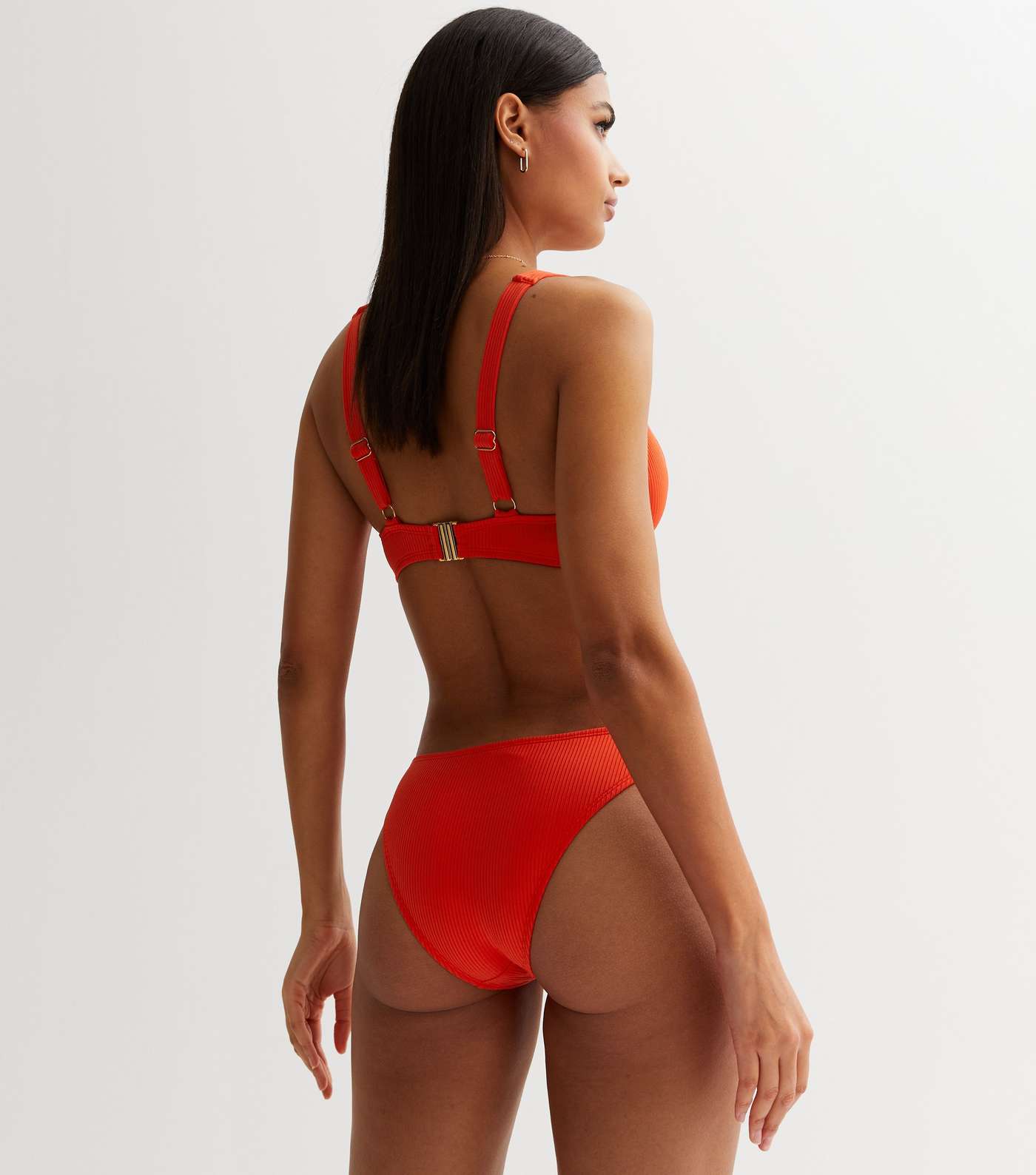 Red Ribbed Soft Cup Underwired Bikini Top Image 4