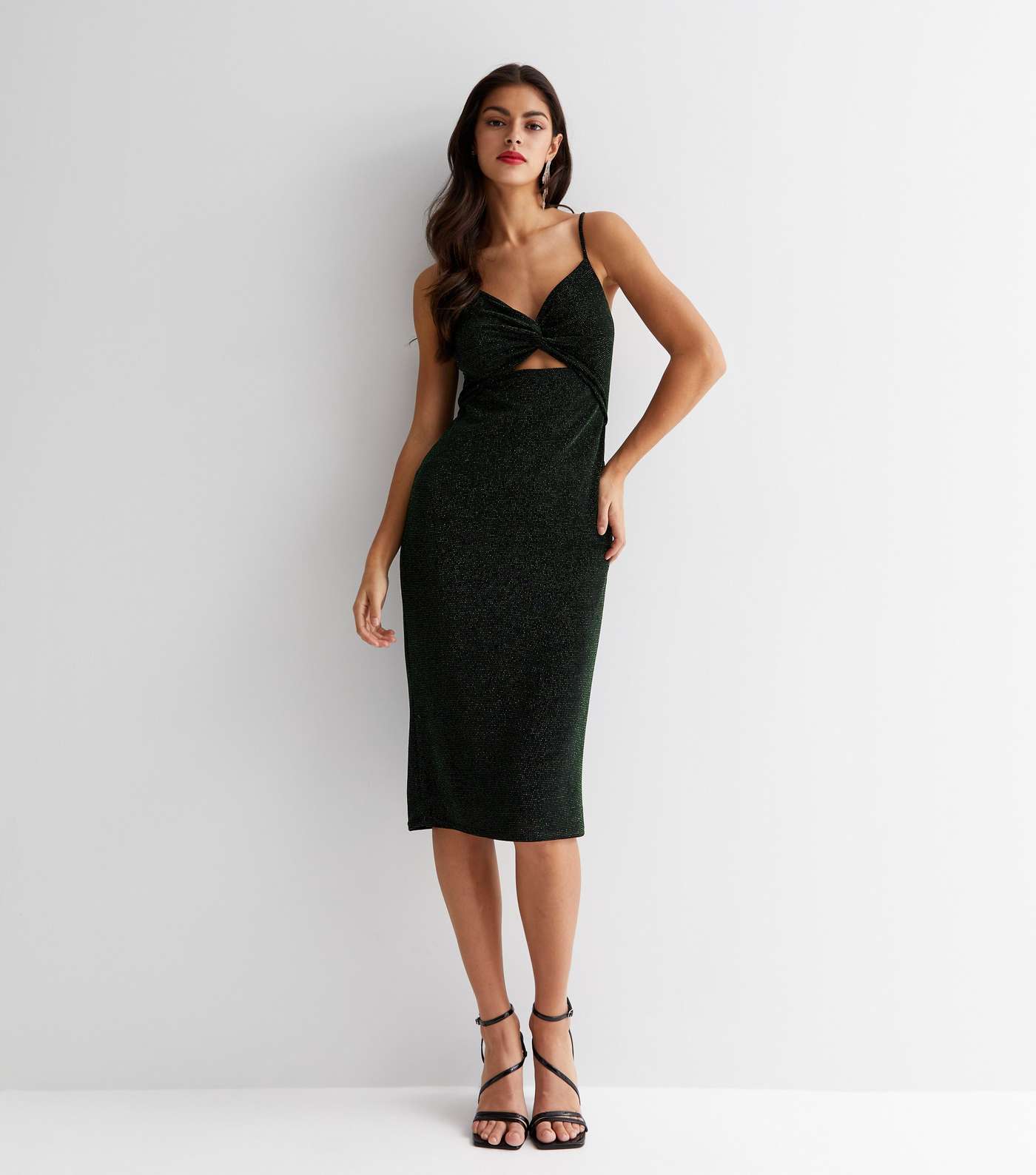Green Glitter Sweetheart Strappy Cut Out Midi Dress Image 2