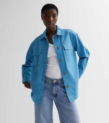 Bright Blue Cotton Double Pocket Shacket
