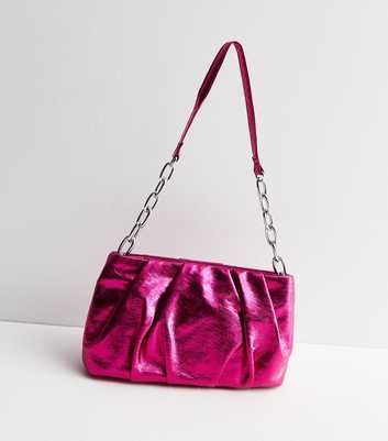 Bright Pink Metallic Pouch Shoulder Bag