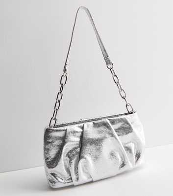 Silver Metallic Pouch Shoulder Bag