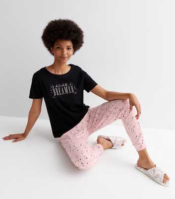 Black Jogger Pyjama Set with Dreamer Embroidery