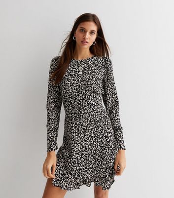 Thriller Long Sleeve Backless Mini Dress Floral Black