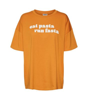 Noisy May Bright Orange Eat Pasta Logo T-Shirt New Look