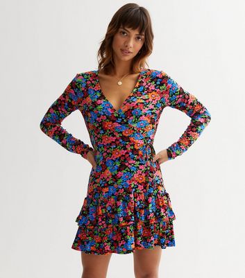 Missguided floral wrap clearance dress