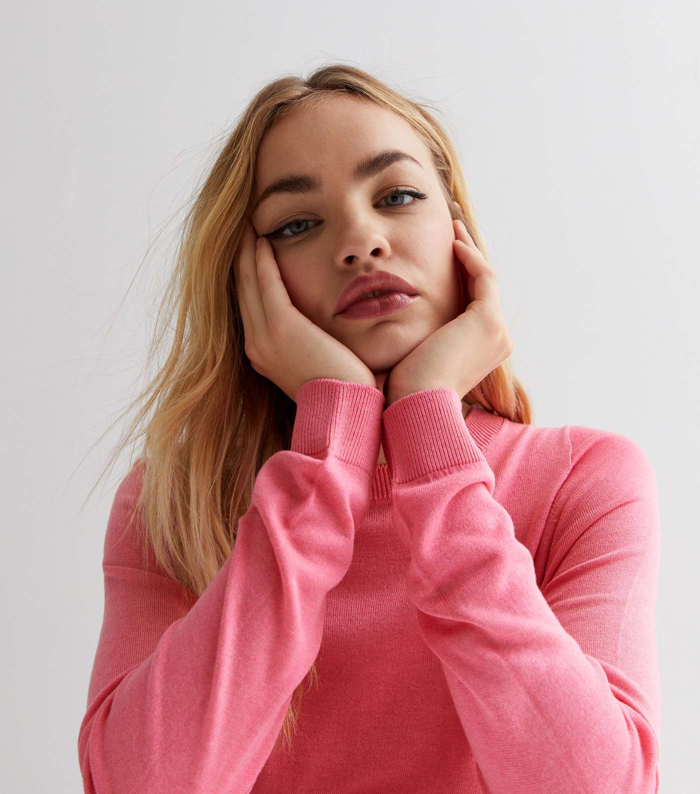 Bright Pink Crew Neck Long Sleeve Jumper Image 2