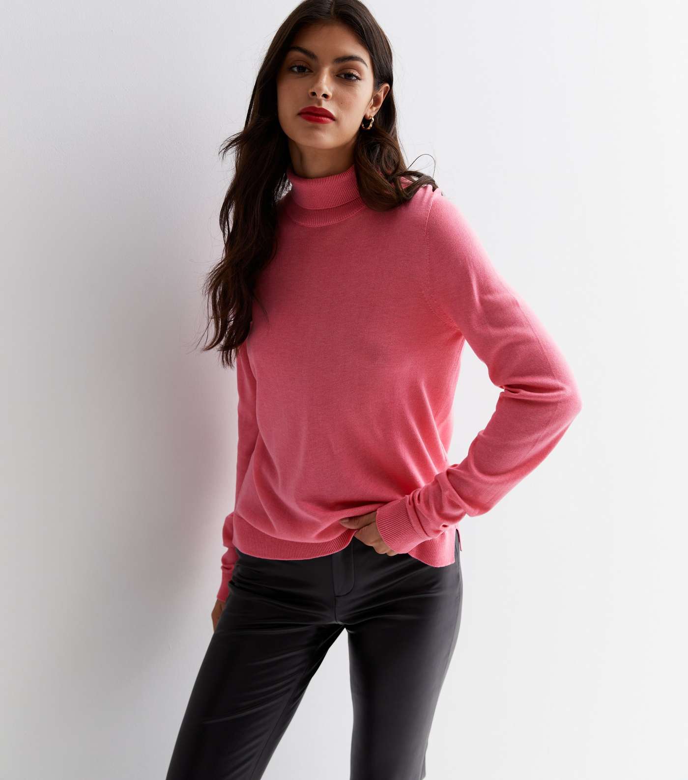 Pink Knitted Roll Neck Jumper Image 3
