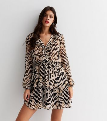 Long sleeve zebra print dress best sale