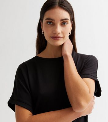 Black Fine Knit Long Curved Hem Top | New Look