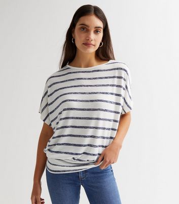 Blue Stripe Fine Knit Batwing Top New Look