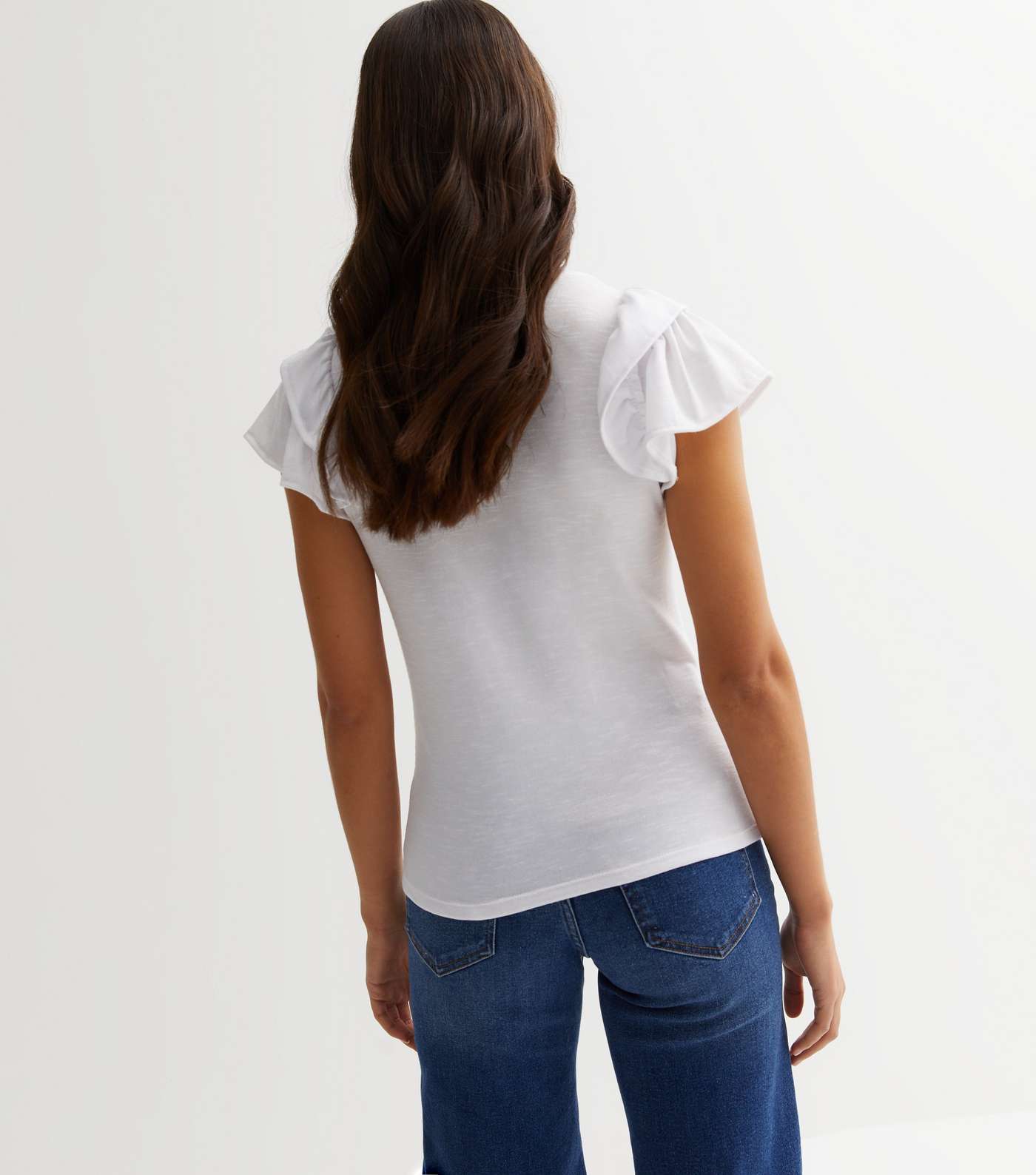 White Fine Knit Double Frill Sleeve T-Shirt Image 4