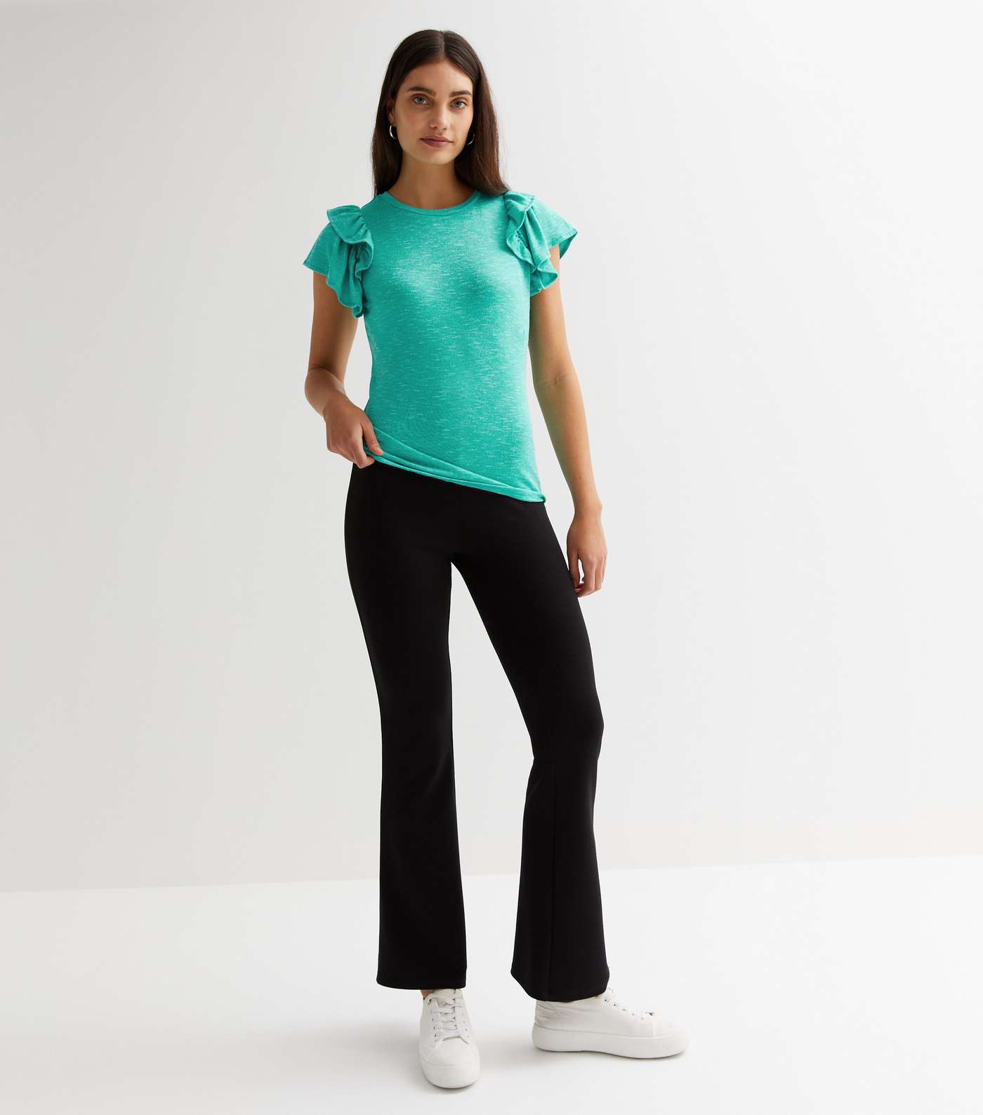 Turquoise Fine Knit Double Frill Sleeve T-Shirt Image 3