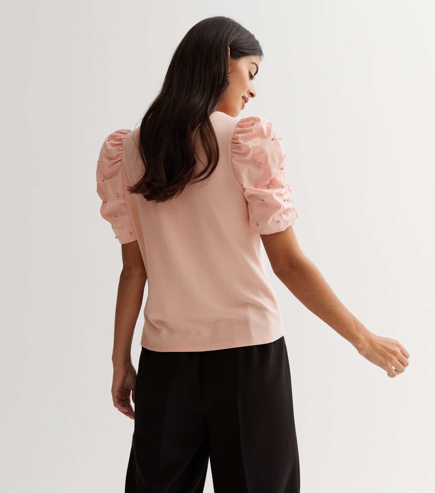 Pale Pink Ruched Stud Sleeve Top Image 4