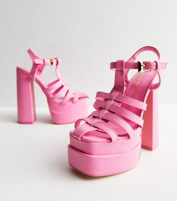 Public Desire Pink Caged Platform Block Heel Sandals New Look