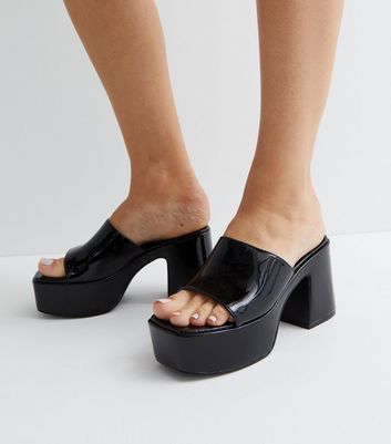 Black high heel mules womens sale