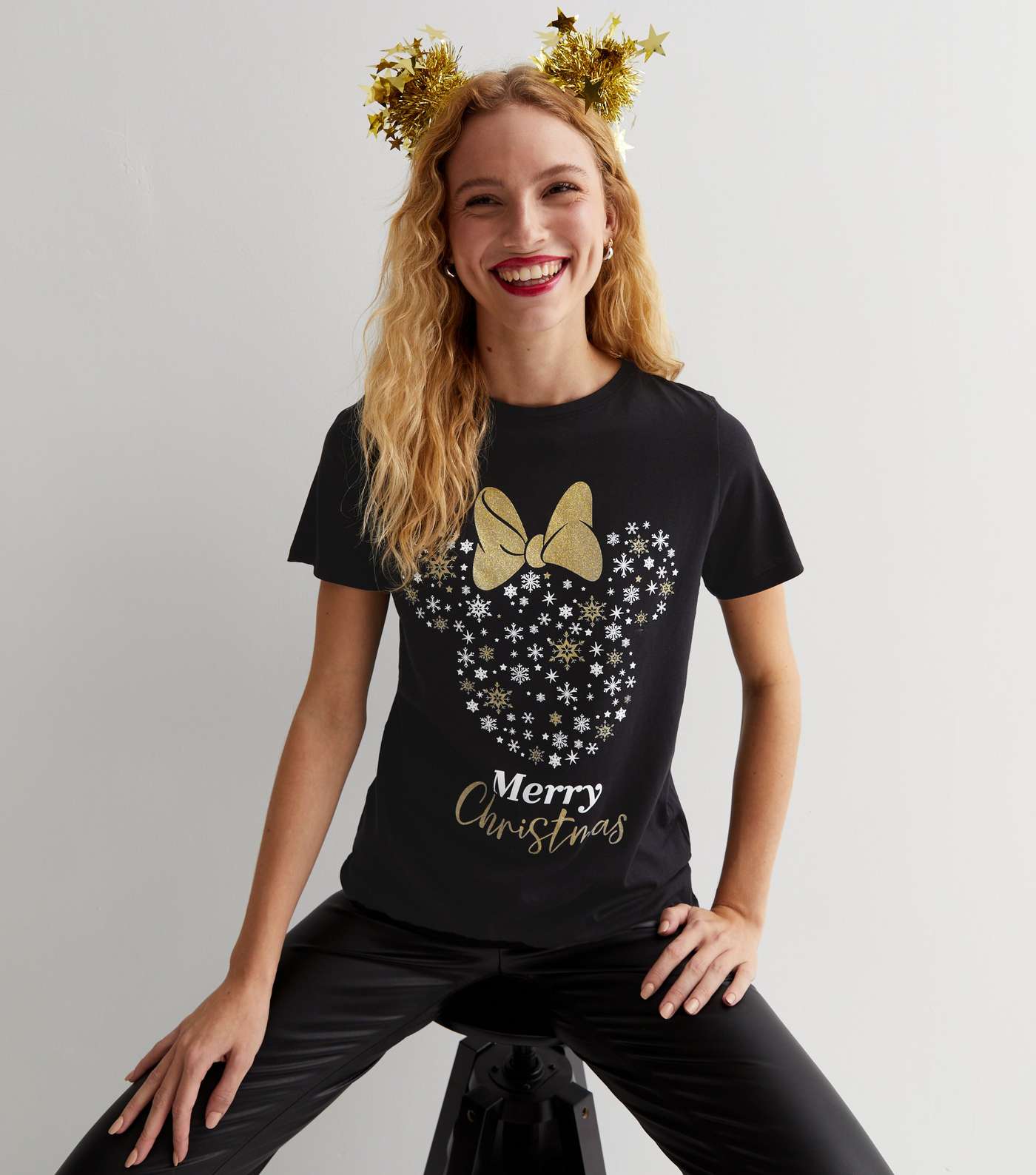 Black Glitter Disney Merry Christmas Logo T-Shirt