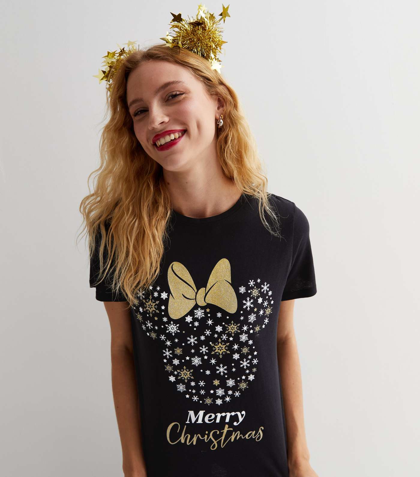 Black Glitter Disney Merry Christmas Logo T-Shirt Image 3