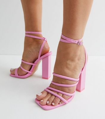 Public Desire Pink 2 Part Square Toe Block Heel Sandals