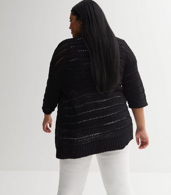 Black crochet cardigan plus size sale