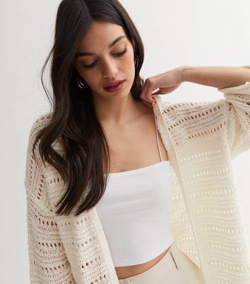 Off White Knit 3/4 Sleeve Long Cardigan | New Look