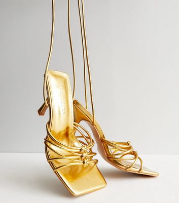 Public Desire Gold Strappy Stiletto Heel Sandals New Look