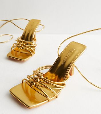 Public Desire Gold Strappy Stiletto Heel Sandals New Look