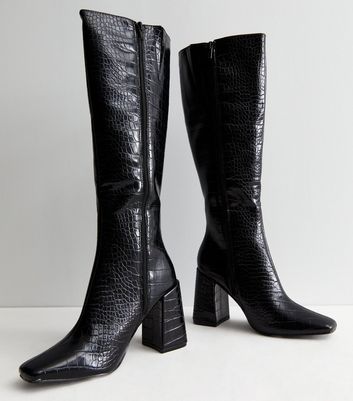 Public Desire Black Faux Croc Block 