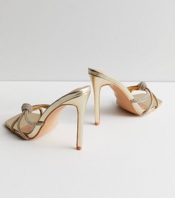 Public Desire Gold Diamanté Stiletto Heel Mules | New Look