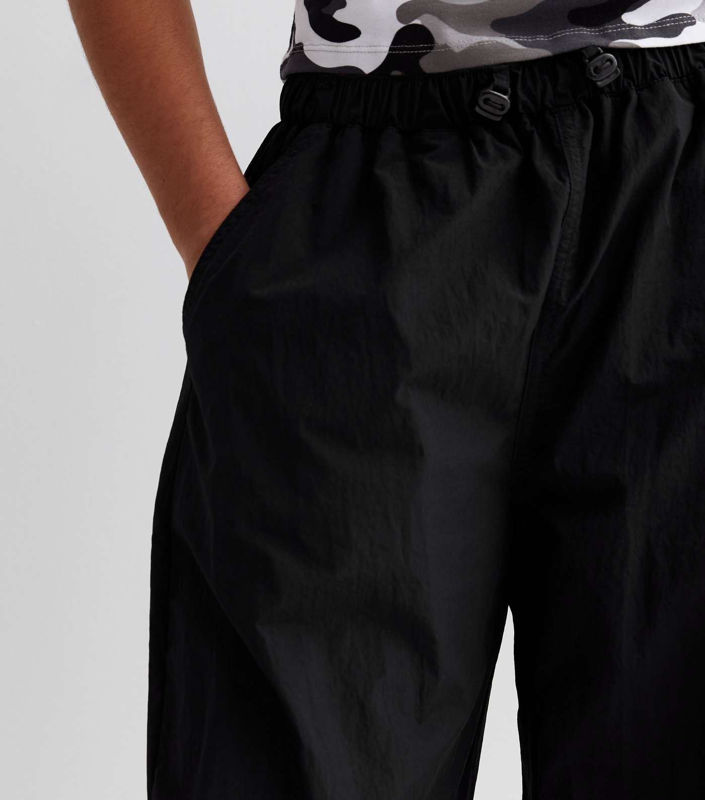 Girls Black High Waist Parachute Trousers Image 3